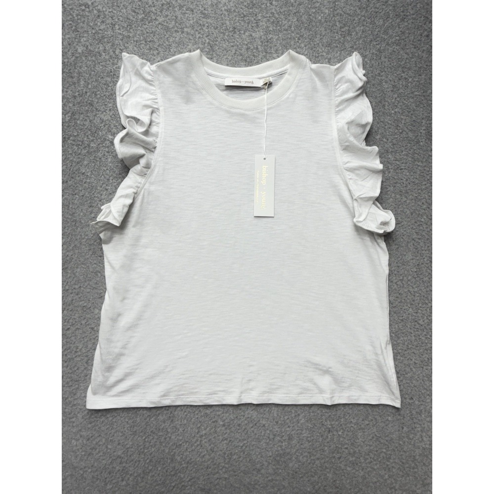 Bishop + Young Tank Top Womens‎ XL White Ruffle Flutter Sleeve 100% Cotton